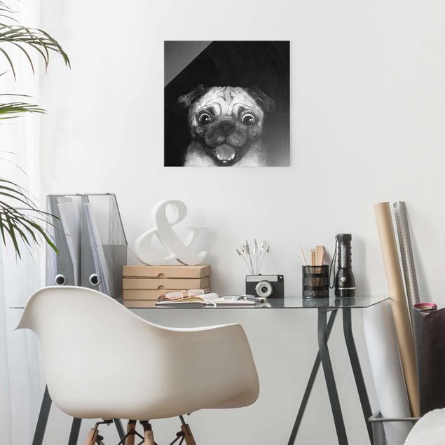 Lavagna magnetica vetro Illustrazione - cane carlino pittura su bianco e nero