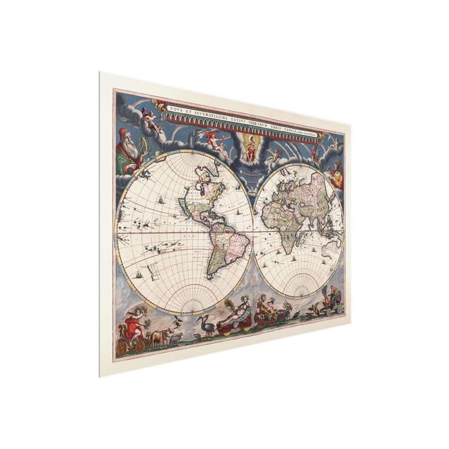 Quadro in vetro - Storico Mappa del mondo Nova et Accuratissima del 1664 - Orizzontale 3:4