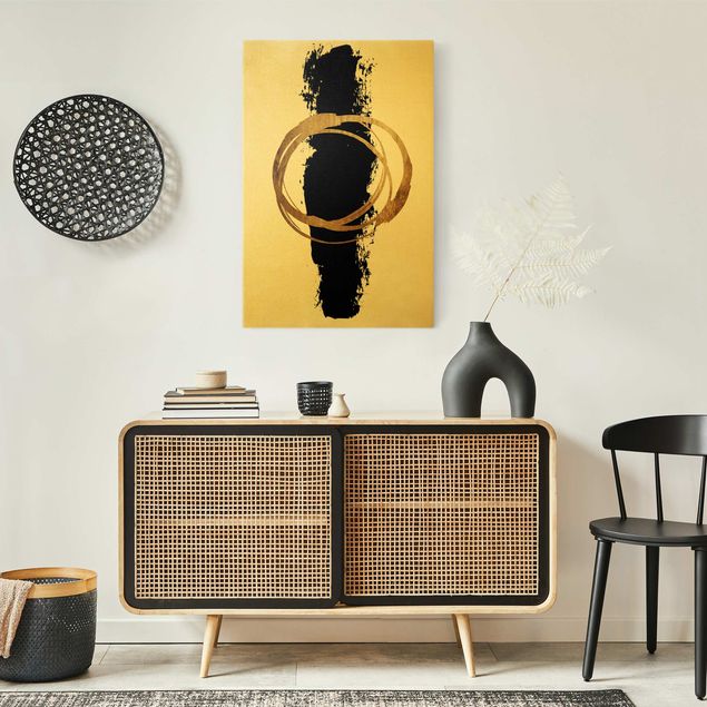 Quadri moderni per soggiorno Forme astratte - Oro e nero