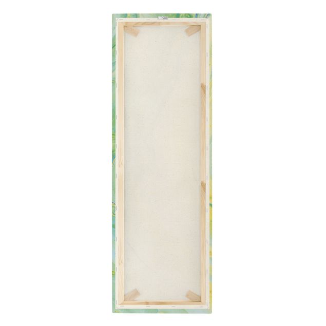 Quadro su tela naturale - Marmorizzatura astratta giallo-verde - Formato verticale 1:3
