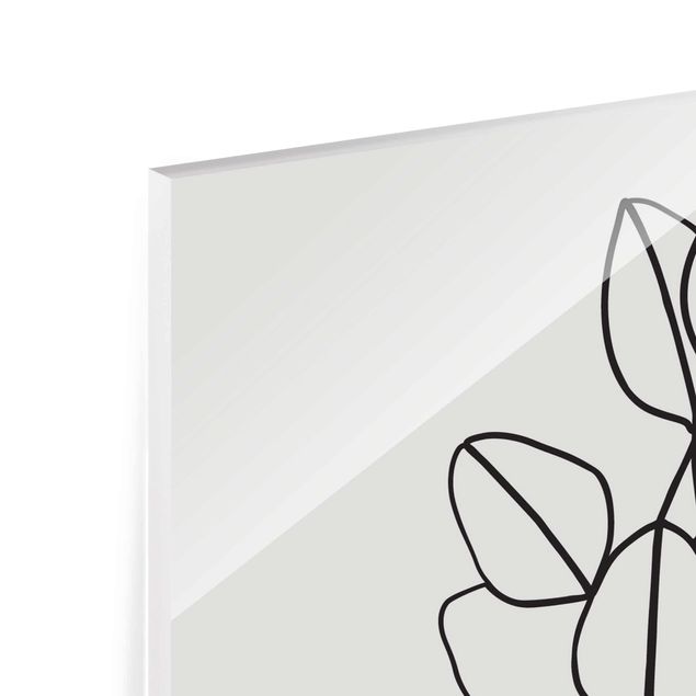 Quadro in vetro - Line Art filiale fogli Bianco e nero - Verticale 4:3