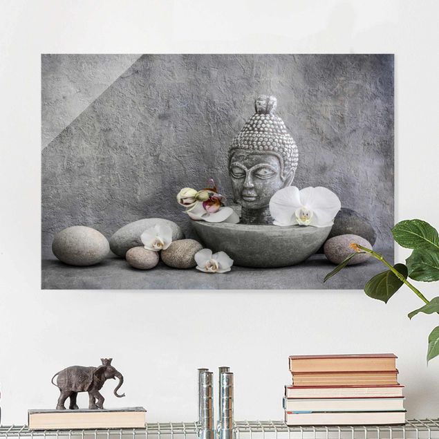 Lavagna magnetica vetro Buddha Zen, orchidea e pietra