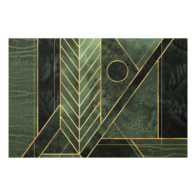Quadro in vetro - Forme geometriche oro verde smeraldo - Orizzontale 2:3