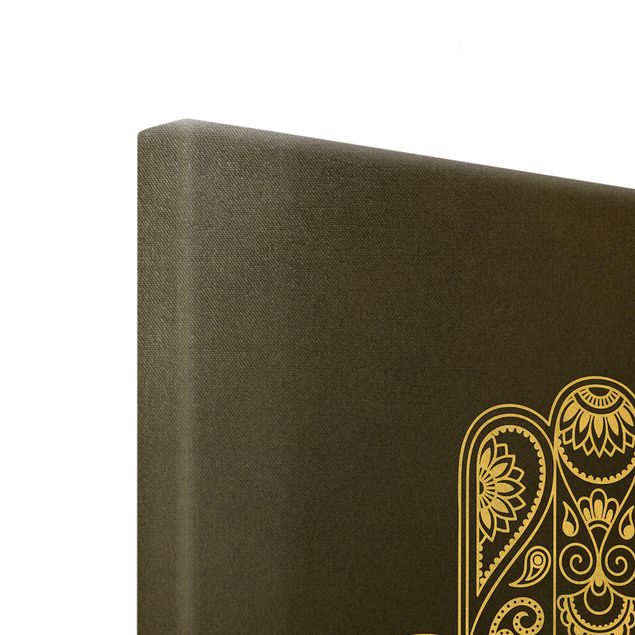 Quadro su tela oro - Set mano di Fatima loto mandala su sfondo nero