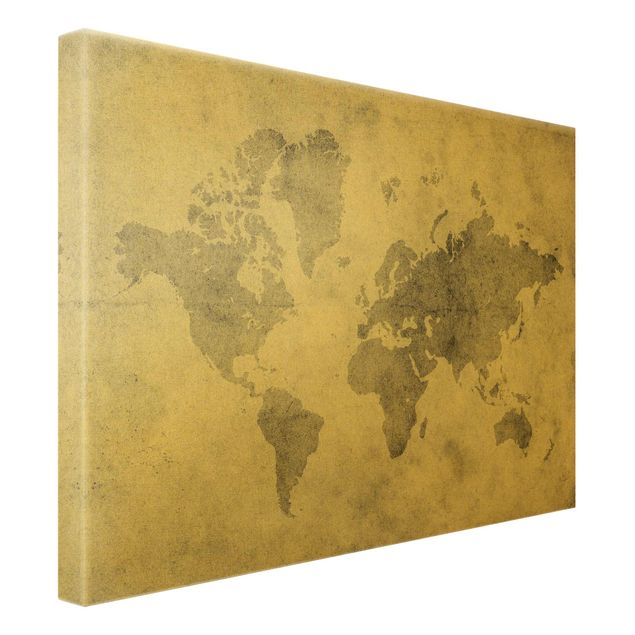 Quadro su tela oro - Mappamondo vintage II
