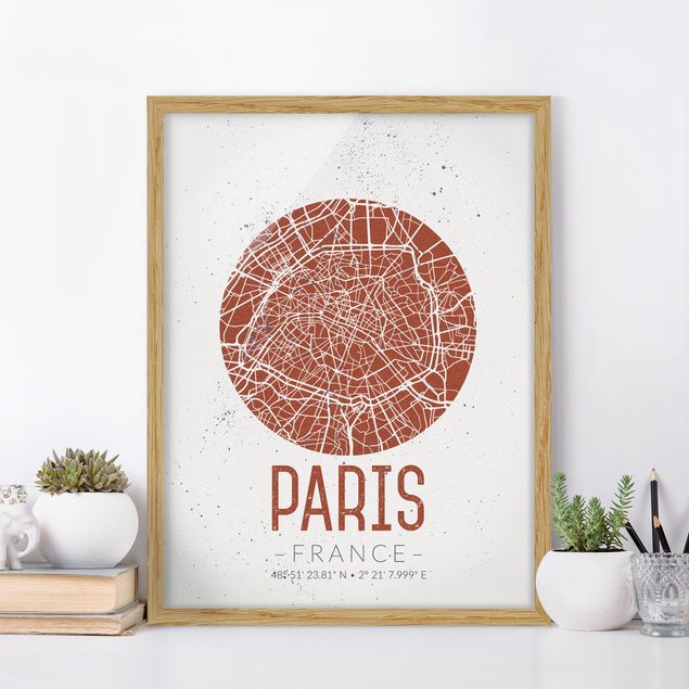 Poster con cornice - Paris City Map - Retro - Verticale 4:3