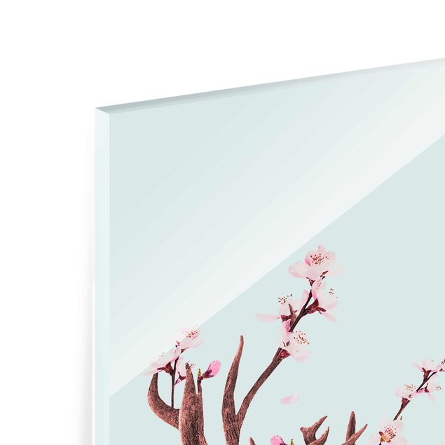 Quadro in vetro - Cervo con Cherry Blossoms - Verticale 3:2