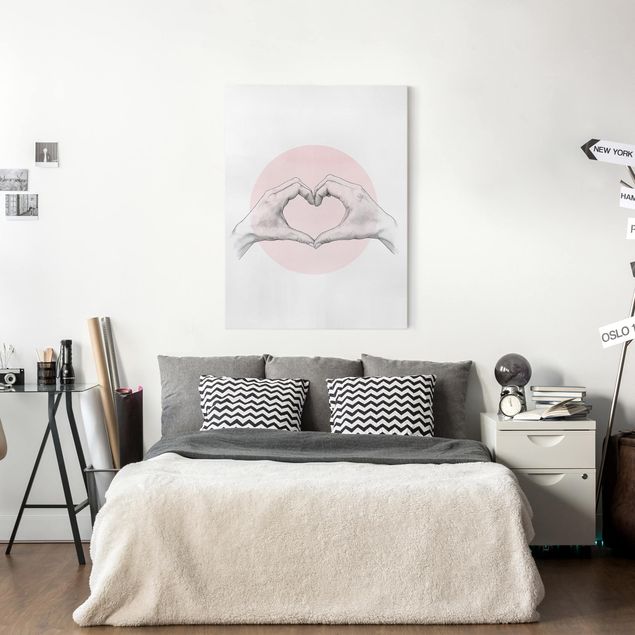 Quadri moderni per soggiorno Illustrazione - Cuore Mani Cerchio Rosa Bianco