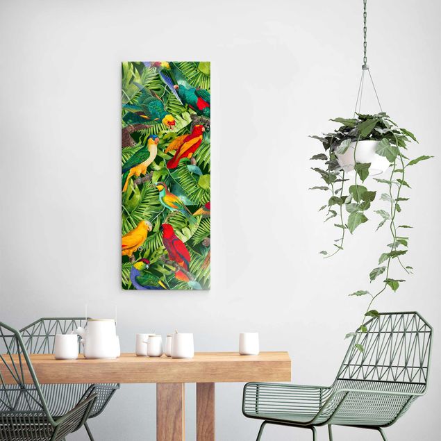 Lavagna magnetica vetro Collage colorato - Pappagalli nella giungla
