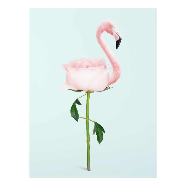 Quadro in vetro - Flamingo con Rosa - Verticale 4:3