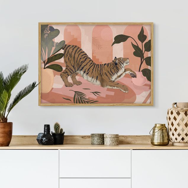 Poster con cornice - Illustrazione Tiger in rosa pastello pittura - Orizzontale 3:4