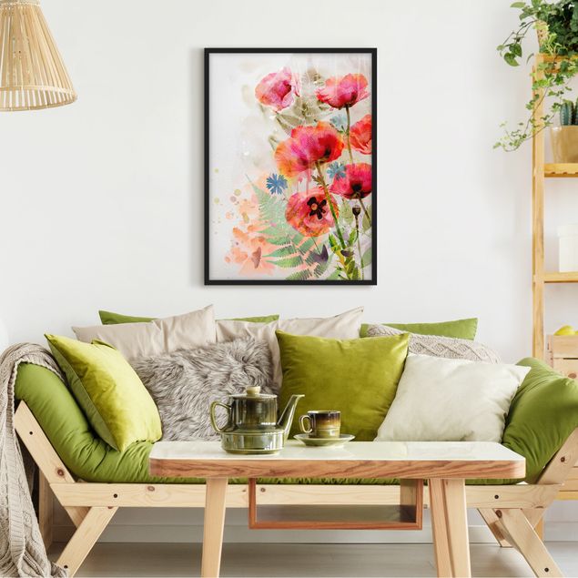 Poster con cornice - Watercolor Poppy Flowers - Verticale 4:3