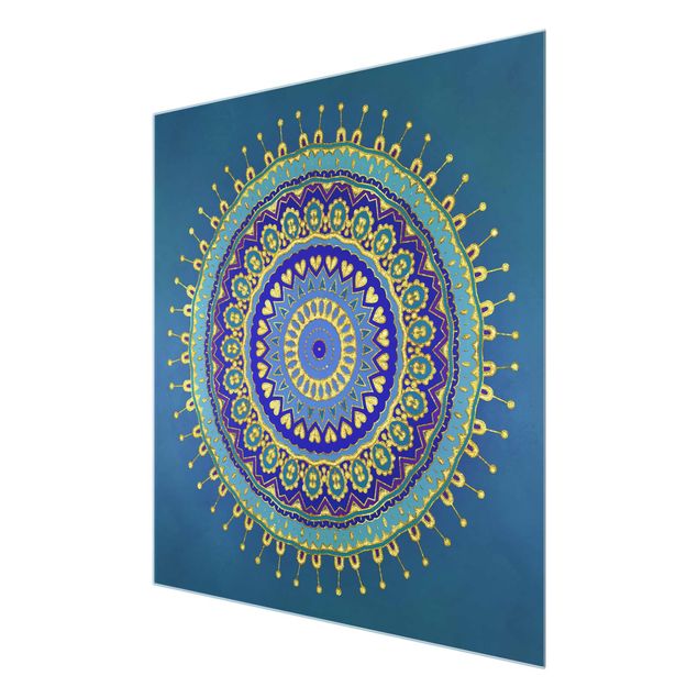 Quadro in vetro - Mandala Blue Gold - Quadrato 1:1