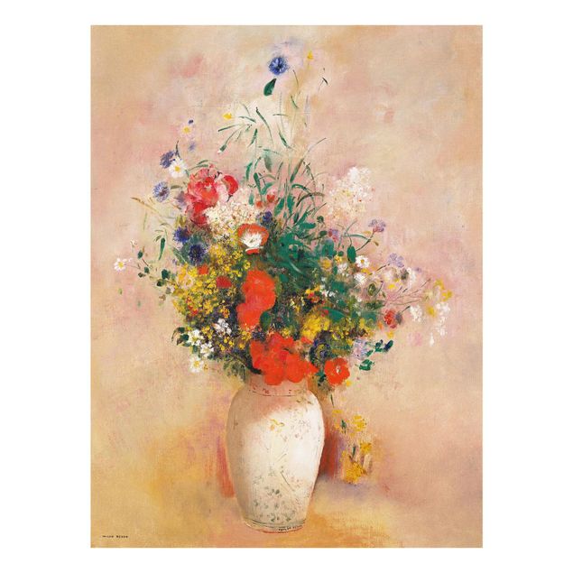 Quadro in vetro - Odilon Redon - vaso con fiori (rosa sfondo color) - Verticale 4:3