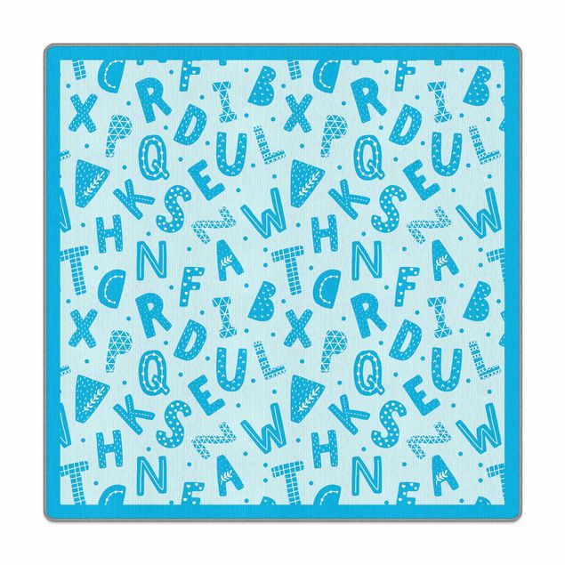 Tappeti  - Alfabeto con cuori e puntini in blu con cornice