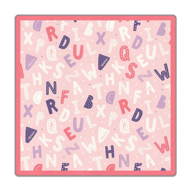 Tappeti  - Alfabeto con cuori e puntini in rosa con cornice