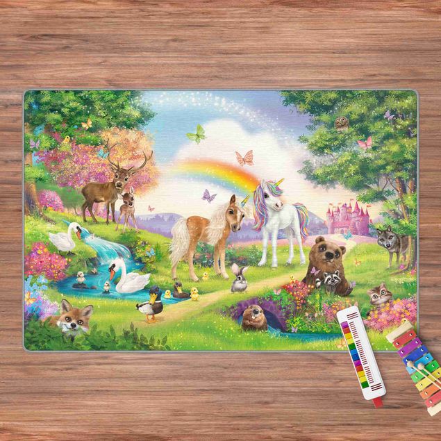 Tappeti moderni colorati Animal Club International - Foresta magica con unicorno
