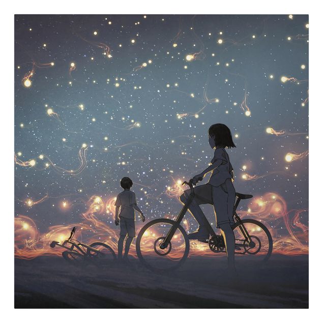 Stampa su tela - Disegno Anime - Luci su una bicicletta