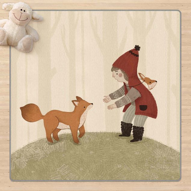 Tappeto beige salotto Anna Lunak - Illustrazione degli amici della foresta