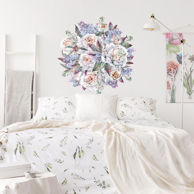 Adesivo murale - Acquerello lilla peonies bouquet xxl