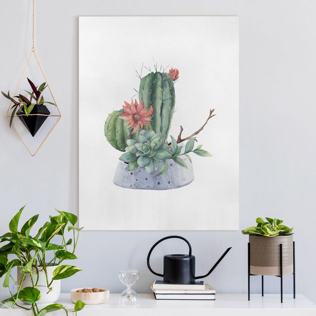 Quadri su tela fiori Illustrazione di cactus ad acquerello