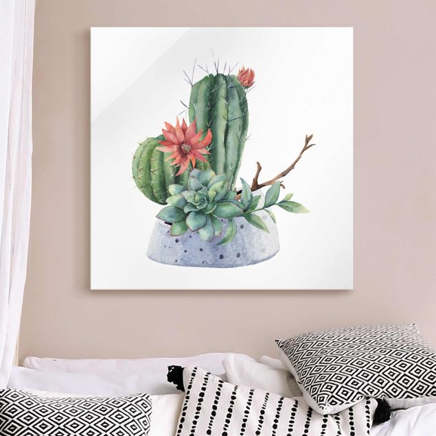 Lavagna magnetica vetro Illustrazione di cactus ad acquerello
