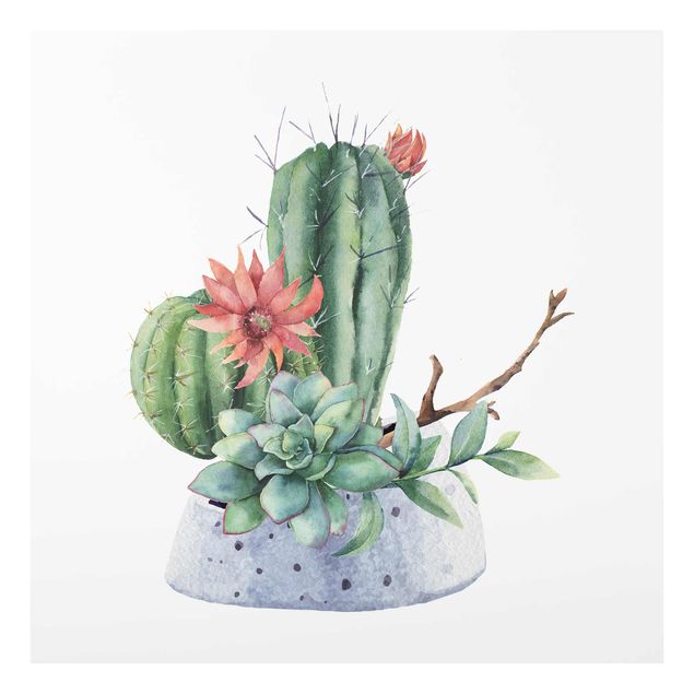 Quadro in vetro - Illustrazione di cactus in acquerello