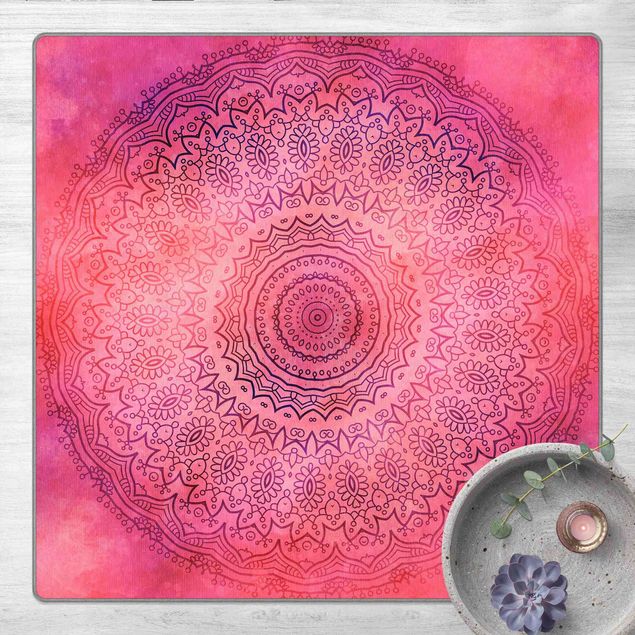Tappeti fucsia Mandala in acquerello rosa e viola