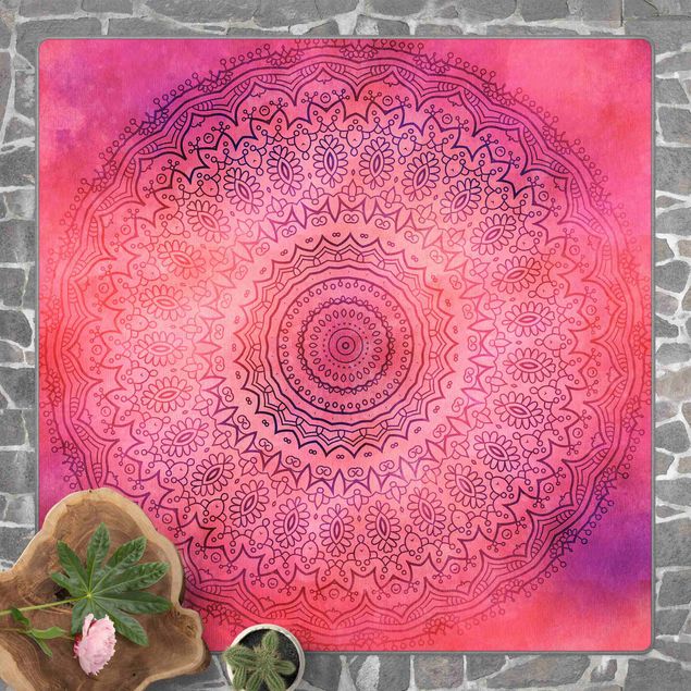 Tappeti grandi Mandala in acquerello rosa e viola