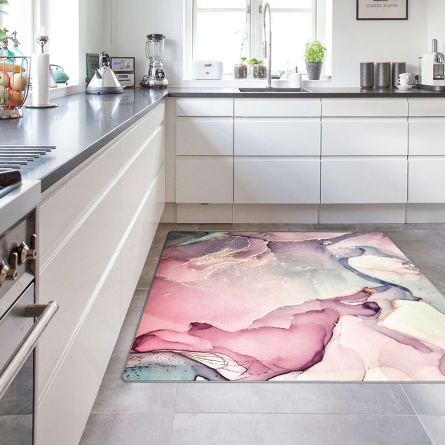 tappeti lavabili Acquerello e pastello rosa con oro