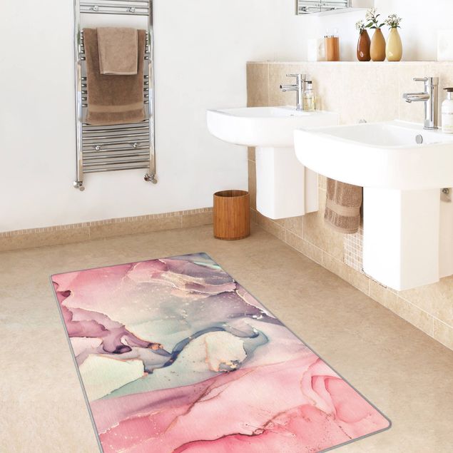 tappeti lavabili Acquerello e pastello rosa con oro