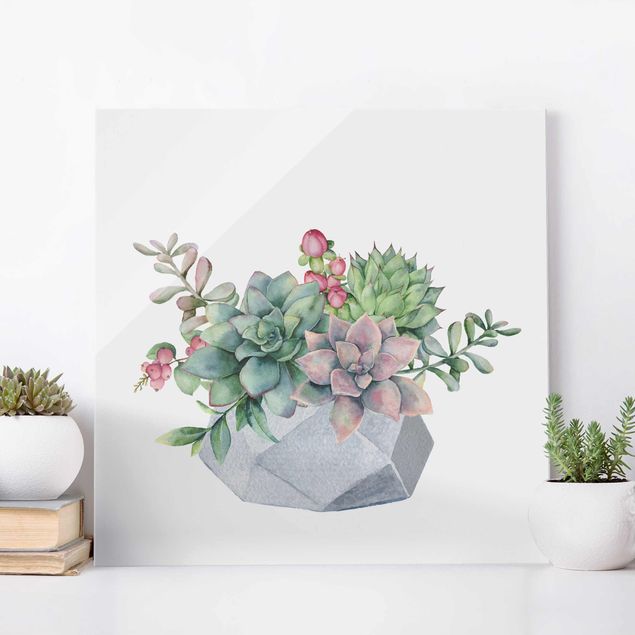 Lavagna magnetica in vetro Illustrazione di Succulente ad acquerello