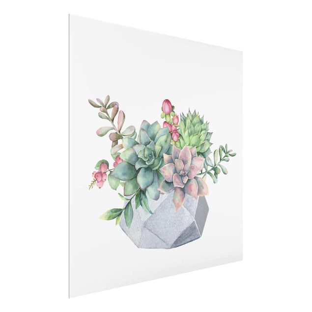 Quadro in vetro - Illustrazione di piante grasse in acquerello