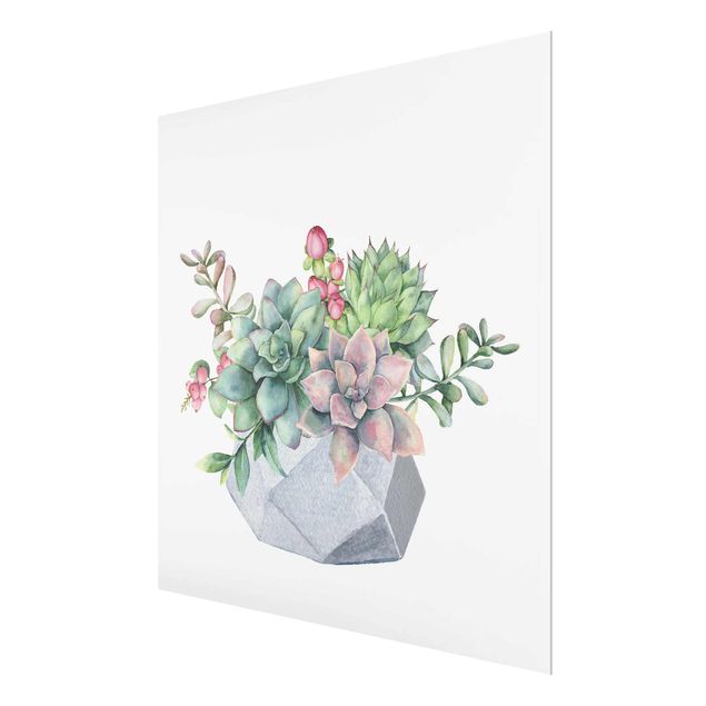 Quadro in vetro - Illustrazione di piante grasse in acquerello