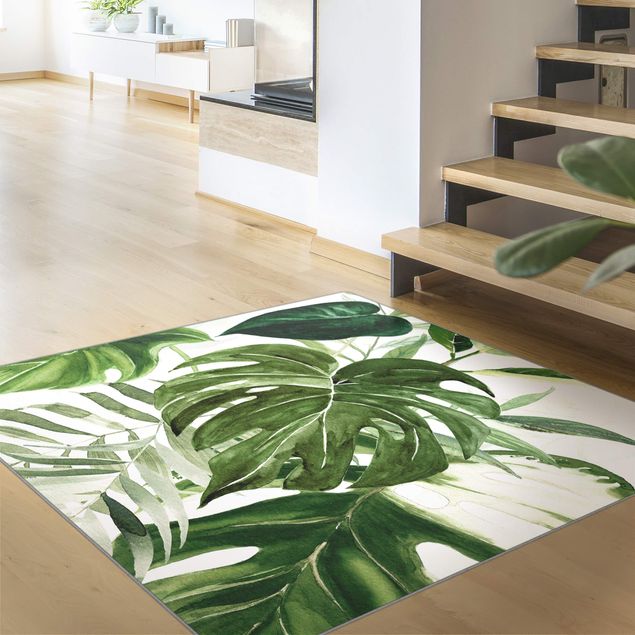 Tappeti moderni soggiorno Arrangement tropicale con monstera in acquerello