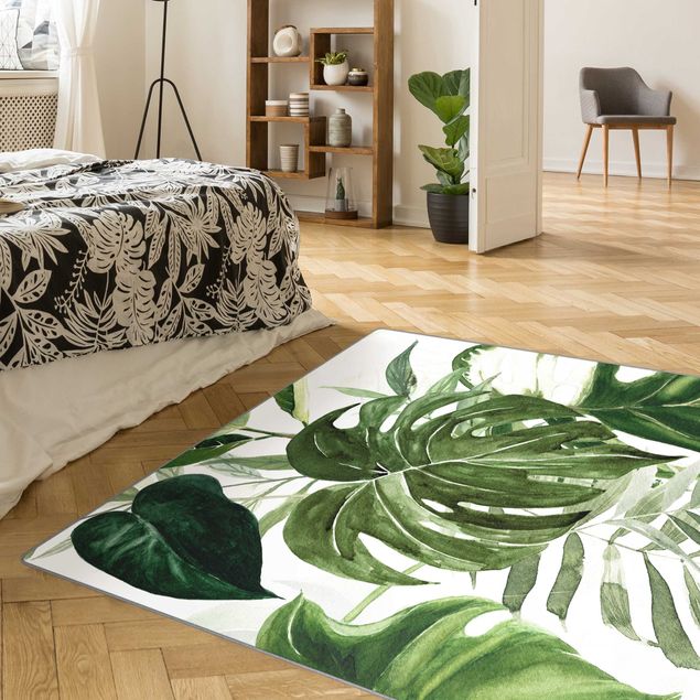 Tappeto verde Arrangement tropicale con monstera in acquerello