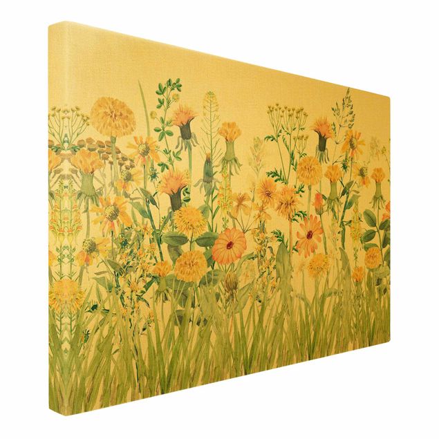 Stampa su tela - Prato fiorito in acquerello giallo - Orizzontale 3x2