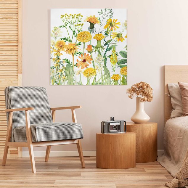 Riproduzione quadri su tela Prato fiorito in acquerello giallo
