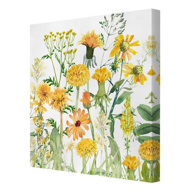 Stampa su tela - Prato fiorito in acquerello giallo - Quadrato 1x1