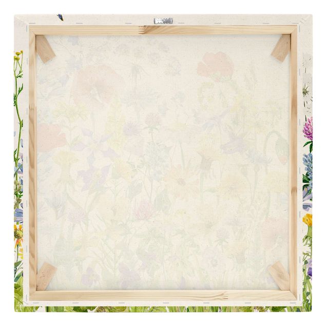 Quadro su tela naturale - Prato fiorito in acquerello - Quadrato 1:1