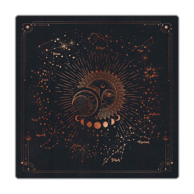 Tappeti  - Astrologia sole luna e stelle in blu e oro