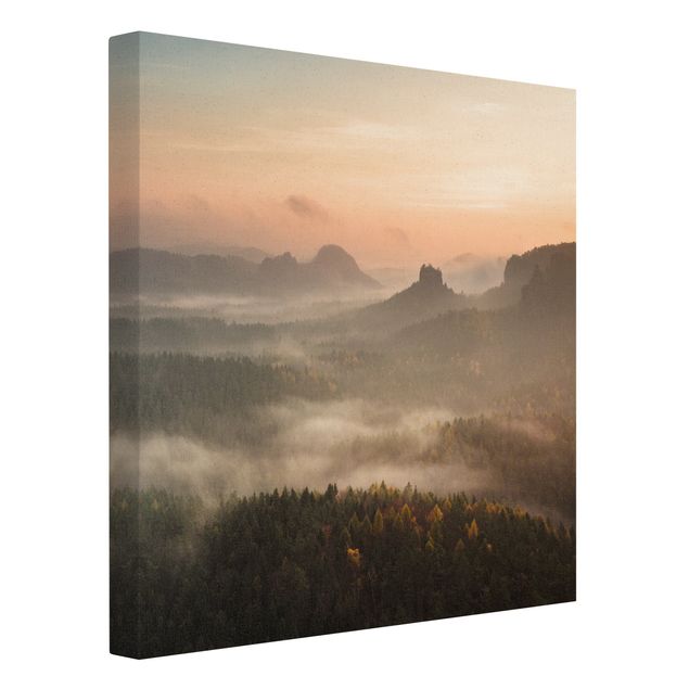 Quadro su tela naturale - Paesaggio con atmosfera nebbiosa - Quadrato 1:1