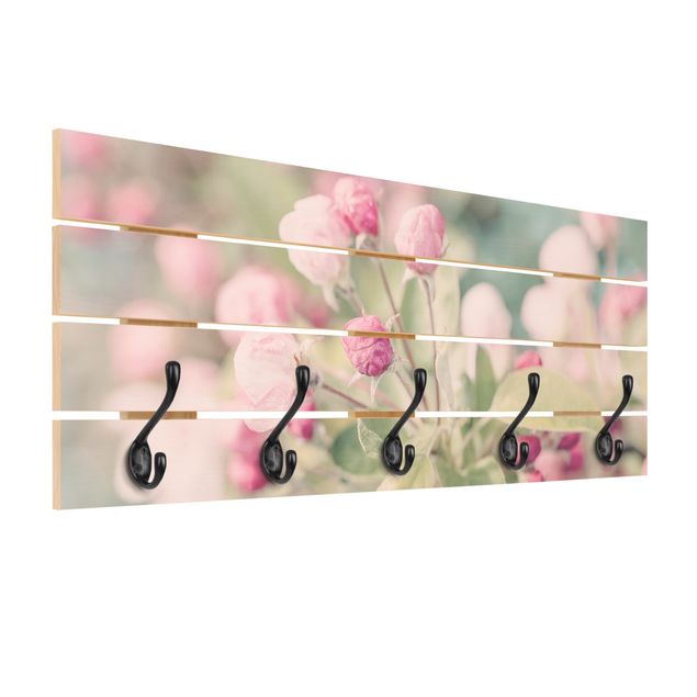 Appendiabiti in legno - Apple Blossom rosa bokeh - Ganci cromati - Orizzontale
