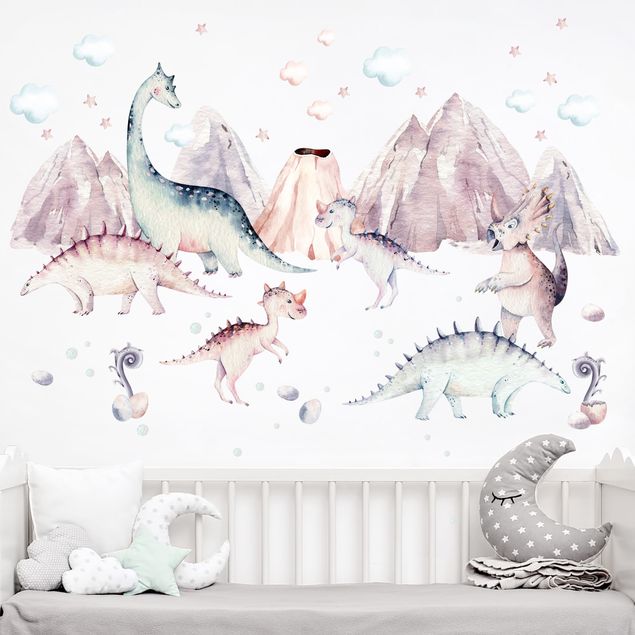 Adesivo murale per bambini - Mondo dei dinosauri ad acquerello