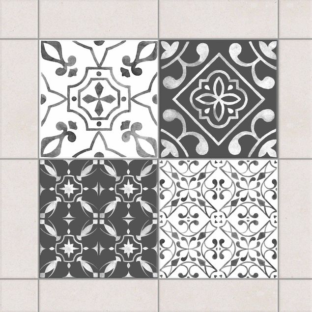 Adesivo per piastrelle - Watercolor Pattern Gray White No.3 - Mix 10cm x 10cm