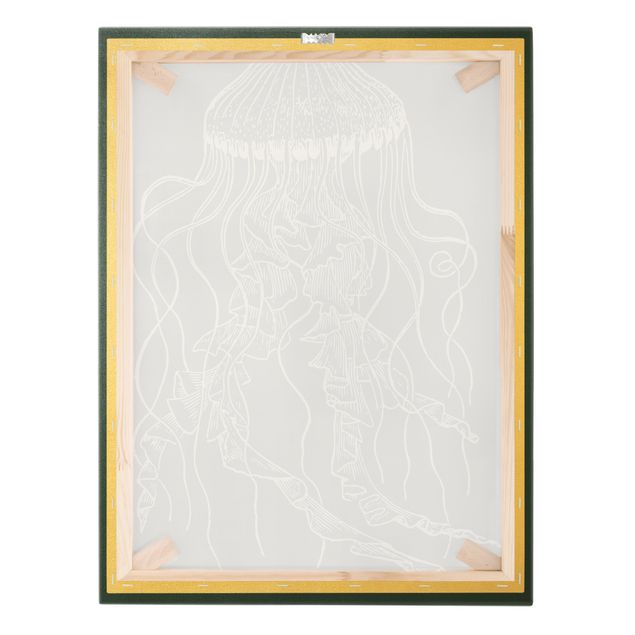Quadro su tela oro - Illustrazione di medusa danzante su blu