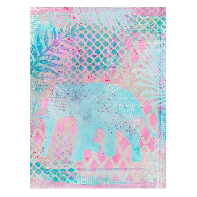 Riproduzioni su tela quadri famosi Collage colorato - Elefante in blu e rosa