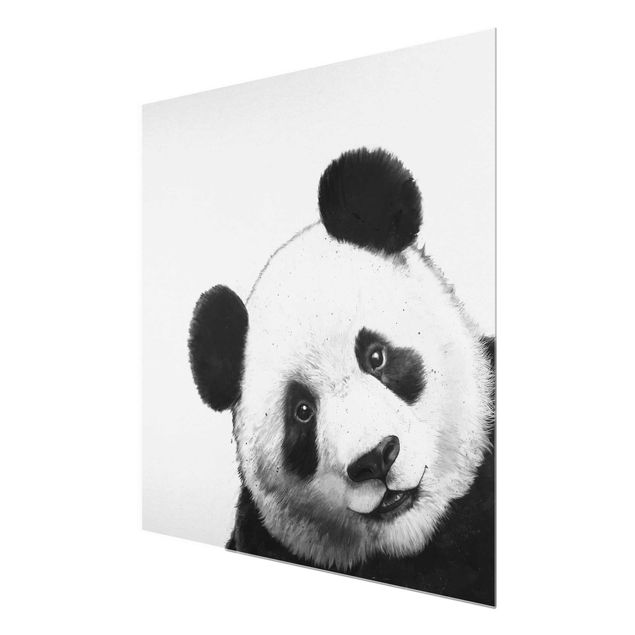 Quadro in vetro - Illustrazione pittura Panda Bianco e nero - Quadrato 1:1