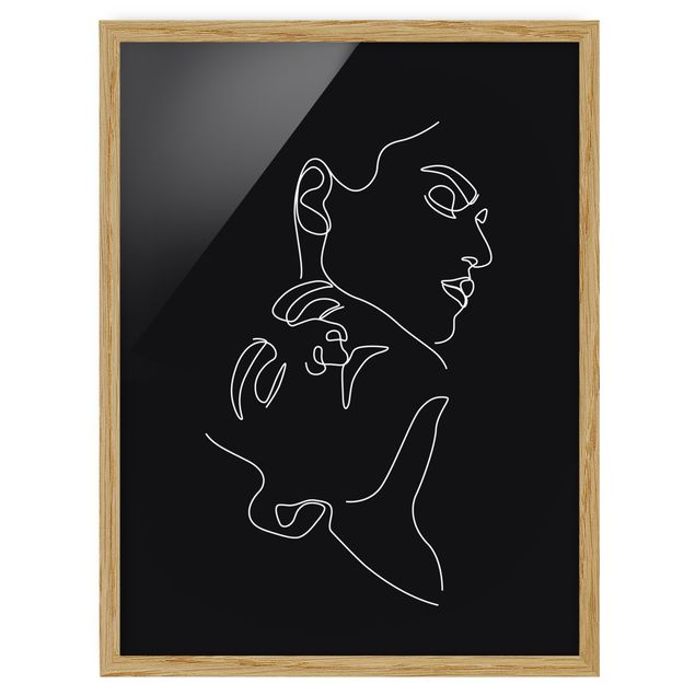 Poster con cornice - Line Art Black Women Faces - Verticale 4:3