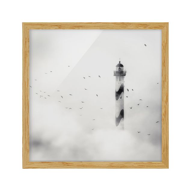 Poster con cornice - Lighthouse In The Fog - Quadrato 1:1